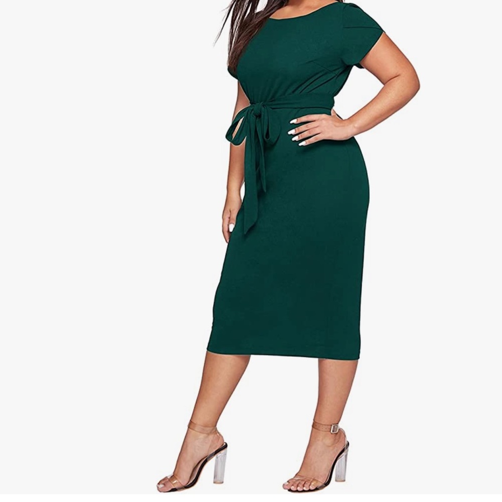 SheIn Women's Plus Size Elegant Short Cap Sleeve Stretchy Bodycon Pencil Dress